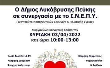 Δωρεάν rapid tests και μετρήσεις σακχάρου, πίεσης κ.α. στην Πλατεία Αγ. Παντελεήμονα την Κυριακή 3/4
