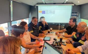 Κλιμάκιο της Διεύθυνσης Ανάπτυξης της Π.Ε. Βορείου Τομέα σε αυτοψία για καταγραφή ζημιών σε επιχειρήσεις στις πληγείσες από την πυρκαγιά περιοχές, παρουσία της Αντιπεριφερειάρχη Λ.Κεφαλογιάννη