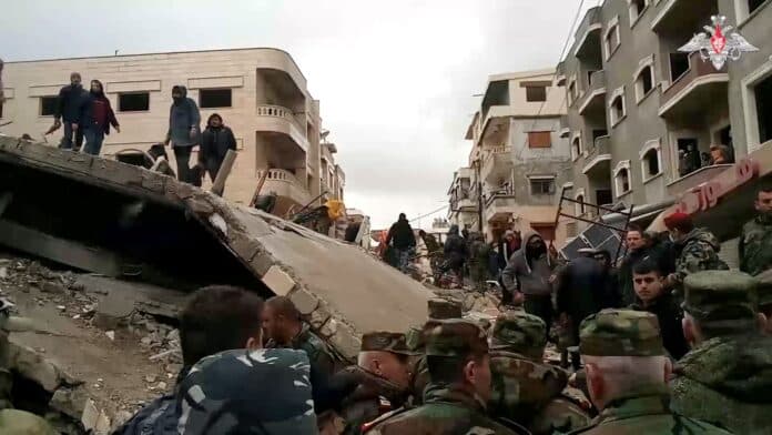 Russian military take part in rescue operation after earthquake in Latakia region