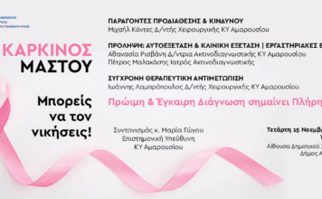 Πρόσκληση του Κ.Υ. ΑΜΑΡΟΥΣΙΟΥ σε εκδήλωση για τον Καρκίνο του Μαστού