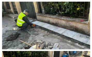 Επισκευή πεζοδρομίου στην οδό Σμύρνης, στη Λυκόβρυση