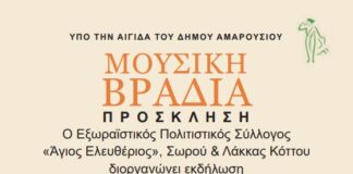 Mουσική Βραδιά από τον Εξωραϊστικό Πολιτιστικό Σύλλογο “Ο Άγιος Ελευθέριος”