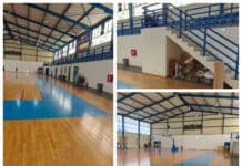 Εργασίες βαφής στο Κλειστό Γυμναστήριο Πεύκης