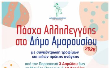 Κάλεσμα του Δήμου Αμαρουσίου στη Δράση Αλληλεγγύης του Κοινωνικού Παντοπωλείου – Συγκέντρωση τροφίμων και ειδών πρώτης ανάγκης – Παρασκευή 3 Απριλίου έως τη Μεγάλη Παρασκευή 10 Απριλίου – Δημαρχείο Αμαρουσίου