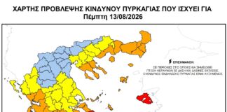 Ακραίος κίνδυνος πυρκαγιάς – Κατάσταση Συναγερμού για Πέμπτη 13/8 – Κλειστά δάση, άλση, πάρκα και η Αγ. Παντελεήμονος από 12.00 μ.μ