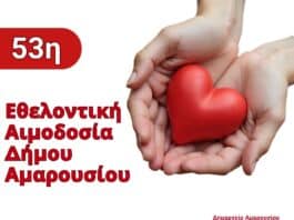 53η Εθελοντική Αιμοδοσία Δήμου Αμαρουσίου: Τρίτη 13 – Τετάρτη 14 Οκτωβρίου 2026, Δημαρχείο Αμαρουσίου